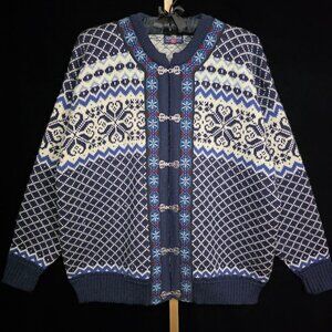 Vintage Skjaeveland Made In Norway 100% Wool Sweater Cardigan